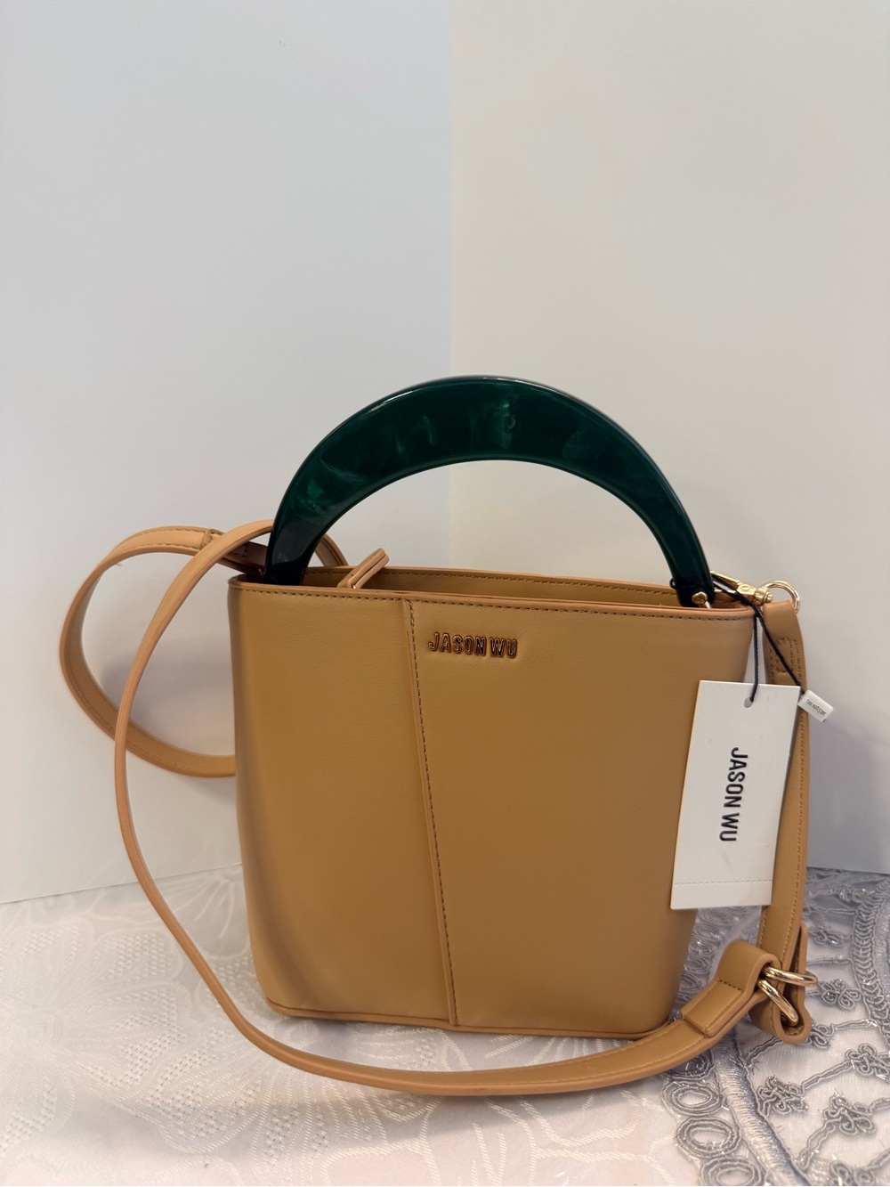 Jason Wu Tan Leather Mini Bag with Emerald Acrylic Handle
